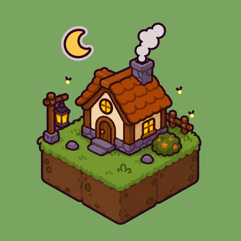 A cozy cottage at night
